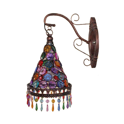 Rynx | 1 Bulb Metal Wall Light Art Deco Yellow/Blue/Purple Conical Dining Room Wall-Mounted Lighting with Hanging Glass