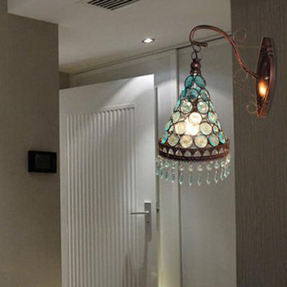 Rynx | 1 Bulb Metal Wall Light Art Deco Yellow/Blue/Purple Conical Dining Room Wall-Mounted Lighting with Hanging Glass