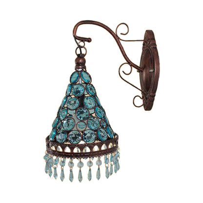 Rynx | 1 Bulb Metal Wall Light Art Deco Yellow/Blue/Purple Conical Dining Room Wall-Mounted Lighting with Hanging Glass