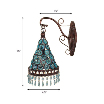 Rynx | 1 Bulb Metal Wall Light Art Deco Yellow/Blue/Purple Conical Dining Room Wall-Mounted Lighting with Hanging Glass