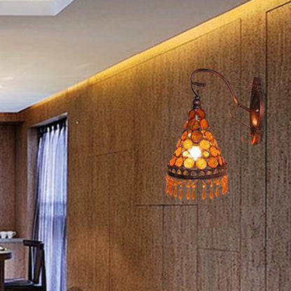 Rynx | 1 Bulb Metal Wall Light Art Deco Yellow/Blue/Purple Conical Dining Room Wall-Mounted Lighting with Hanging Glass