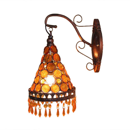 Rynx | 1 Bulb Metal Wall Light Art Deco Yellow/Blue/Purple Conical Dining Room Wall-Mounted Lighting with Hanging Glass