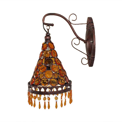 Rynx | 1 Bulb Metal Wall Light Art Deco Yellow/Blue/Purple Conical Dining Room Wall-Mounted Lighting with Hanging Glass