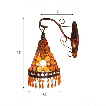 Rynx | 1 Bulb Metal Wall Light Art Deco Yellow/Blue/Purple Conical Dining Room Wall-Mounted Lighting with Hanging Glass