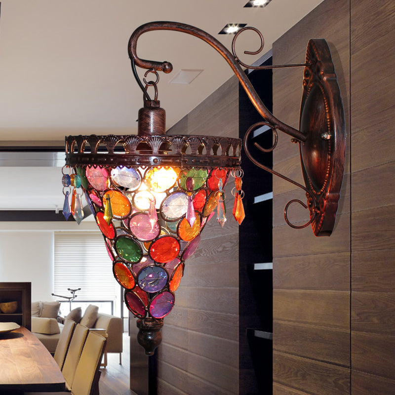 Rynx | Cone Metal Wall Lamp Sconces Art Deco 1 Head Living Room Wall Light in Orange/Blue/Purple with Glass Accent