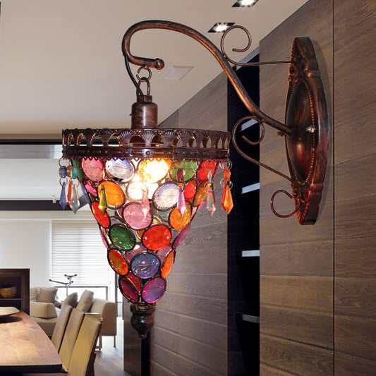 Rynx | Cone Metal Wall Lamp Sconces Art Deco 1 Head Living Room Wall Light in Orange/Blue/Purple with Glass Accent