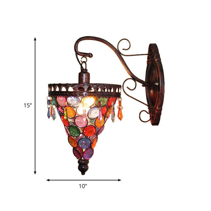 Rynx | Cone Metal Wall Lamp Sconces Art Deco 1 Head Living Room Wall Light in Orange/Blue/Purple with Glass Accent