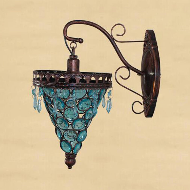 Rynx | Cone Metal Wall Lamp Sconces Art Deco 1 Head Living Room Wall Light in Orange/Blue/Purple with Glass Accent
