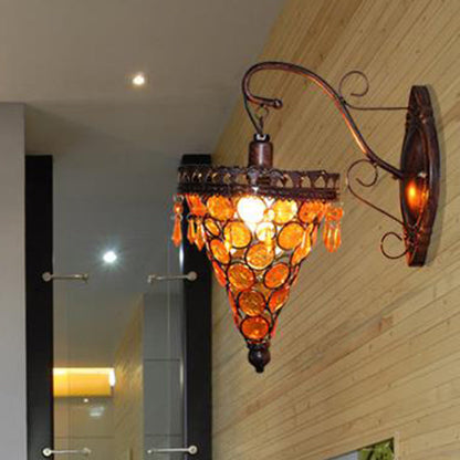 Rynx | Cone Metal Wall Lamp Sconces Art Deco 1 Head Living Room Wall Light in Orange/Blue/Purple with Glass Accent