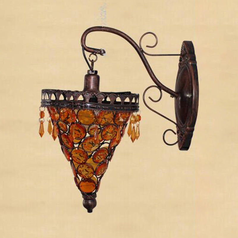 Rynx | Cone Metal Wall Lamp Sconces Art Deco 1 Head Living Room Wall Light in Orange/Blue/Purple with Glass Accent