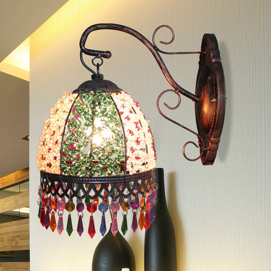 Rynx | Green Dome Wall Lamp Decorative Metal 1 Head Living Room Wall Lamp Lighting Fixture with Glass Drapery