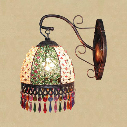 Rynx | Green Dome Wall Lamp Decorative Metal 1 Head Living Room Wall Lamp Lighting Fixture with Glass Drapery