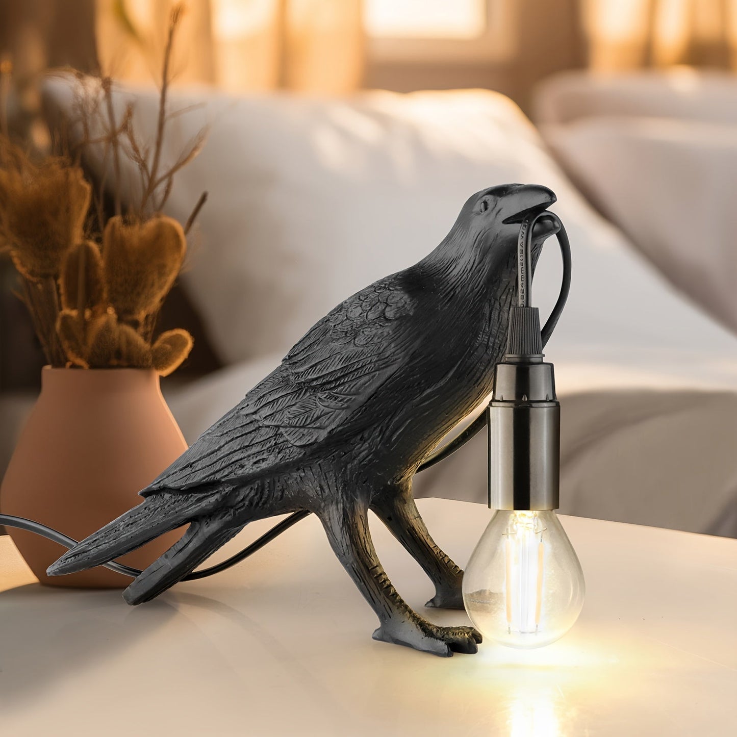 Rynx | RavenLight - Black Raven Table Lamp, USB-Powered, Harsh Lamp for Living Room and Bedroom