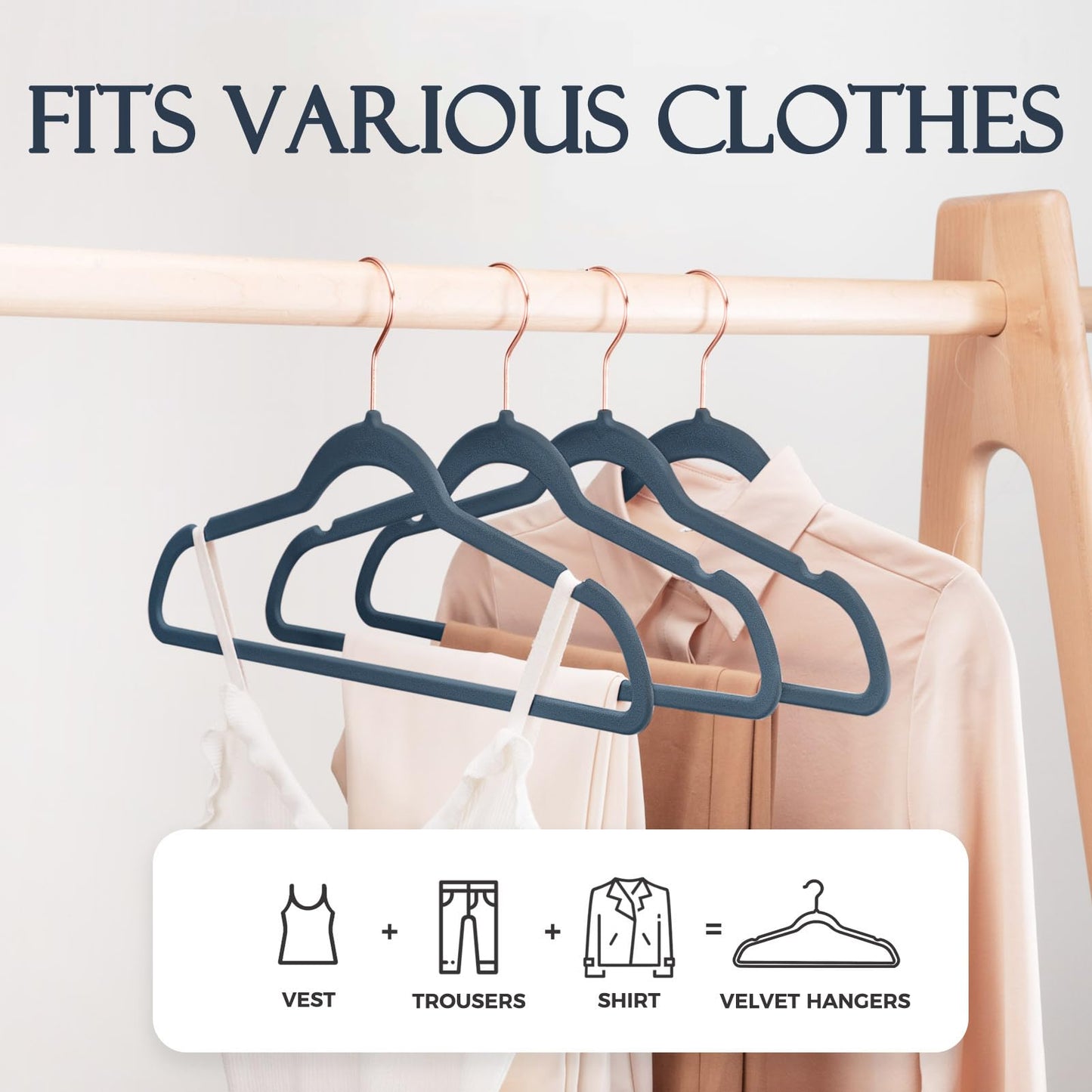 Rynx | 20/30/60 Pack Velvet Hangers - Premium Non-Slip Felt Hangers with Sturdy Black/White Finish - Heavy Duty Coat and Suit Hangers with Space-Saving 360° Rotating Rose Gold/Galvanized Metal Hook