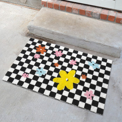 Rynx | Checkerboard Black and White Floret Doormat