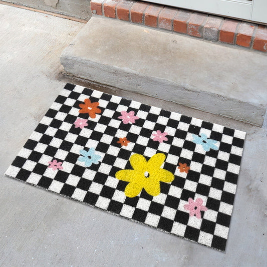 Rynx | Checkerboard Black and White Floret Doormat