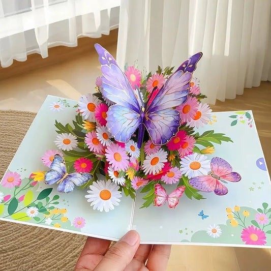 Rynx | 3D Pop-Up Greeting Card – Colorful Butterflies & Daisies with Envelope