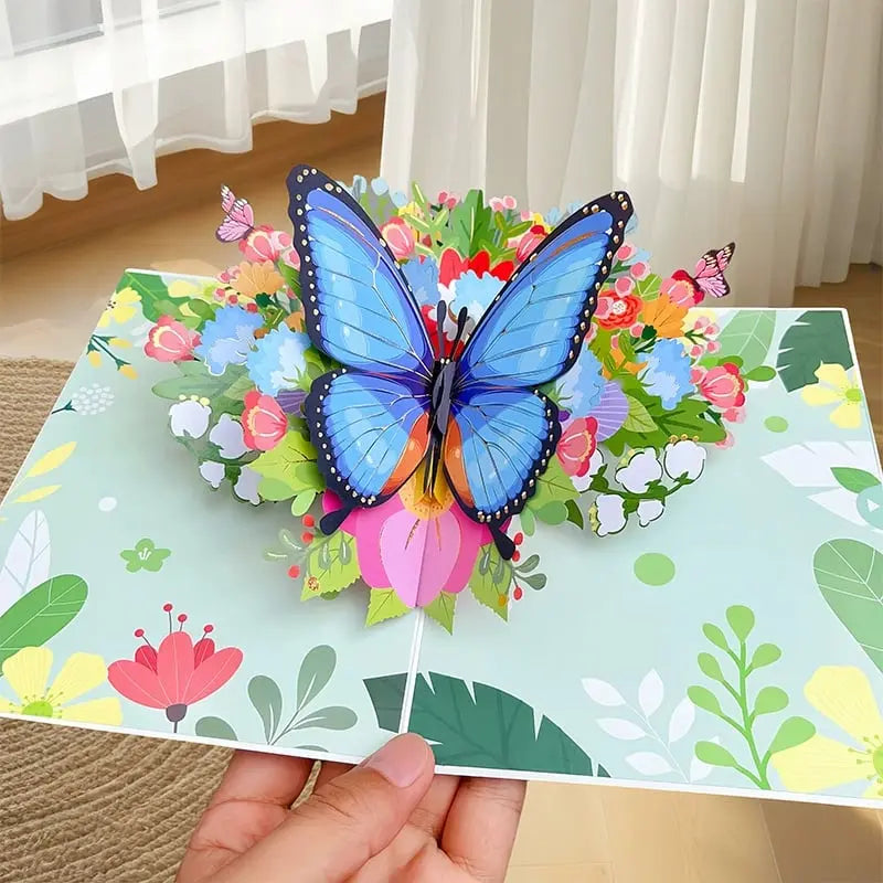 Rynx | 3D Pop-Up Greeting Card – Colorful Butterflies & Daisies with Envelope