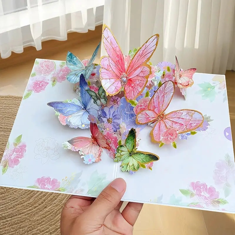 Rynx | 3D Pop-Up Greeting Card – Colorful Butterflies & Daisies with Envelope