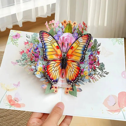 Rynx | 3D Pop-Up Greeting Card – Colorful Butterflies & Daisies with Envelope