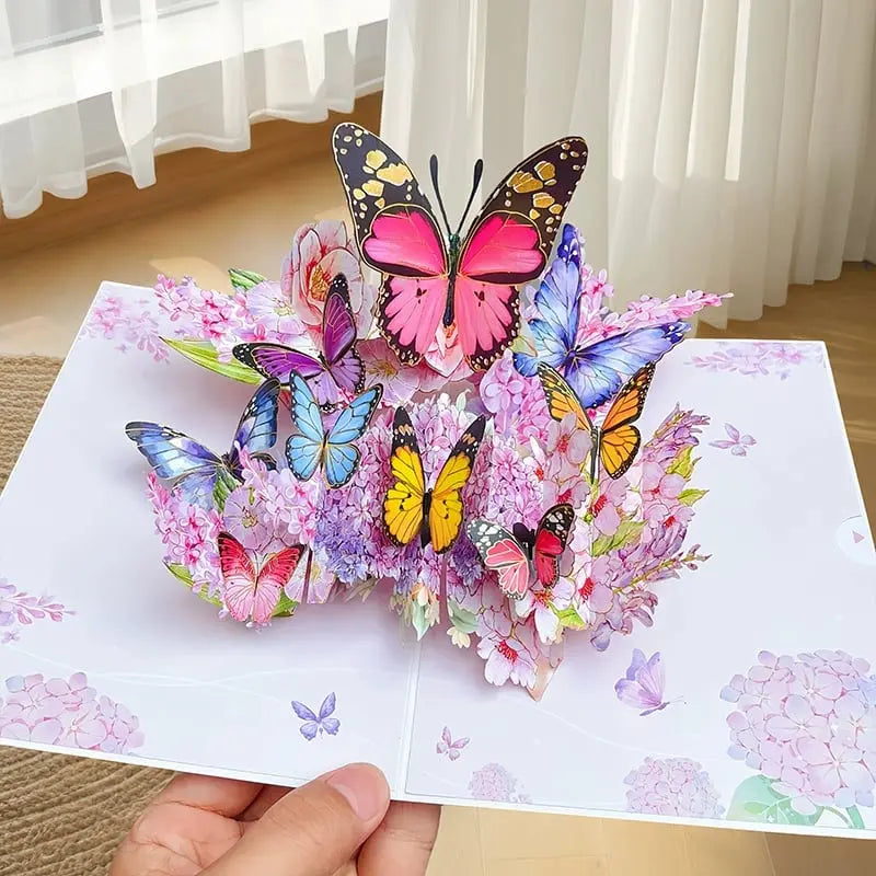 Rynx | 3D Pop-Up Greeting Card – Colorful Butterflies & Daisies with Envelope