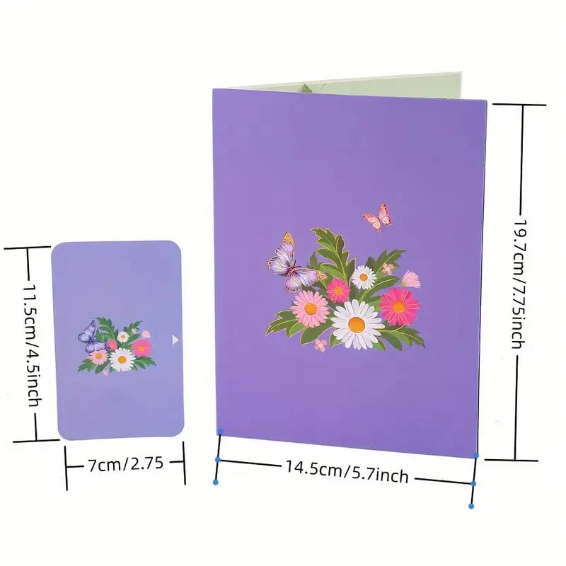 Rynx | 3D Pop-Up Greeting Card – Colorful Butterflies & Daisies with Envelope