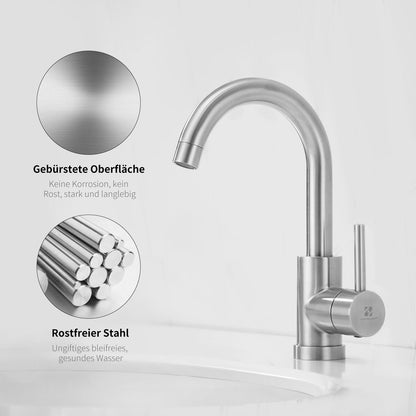 Rynx | Stainless Steel Low Pressure Basin Mixer Brushed Single Lever Faucet Bathroom