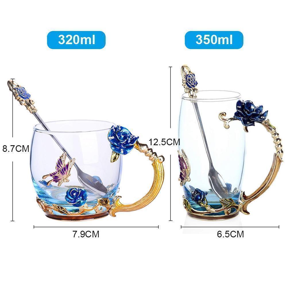 Rynx | Enamel Rose Glass Tea Cup Set (With Spoon)