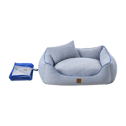 Rynx | Hampton Herringbone Bed, Cushions & Rug 3pc Set - Blue