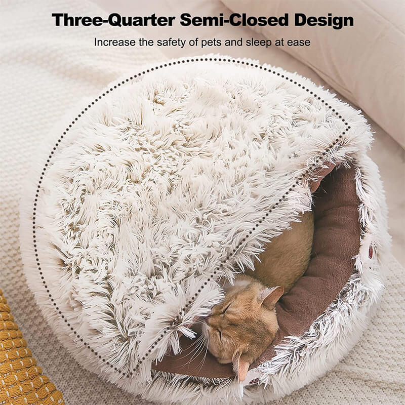 Rynx | Round Fluffy Cat Bed, Pet Bed Calming Cave Bed