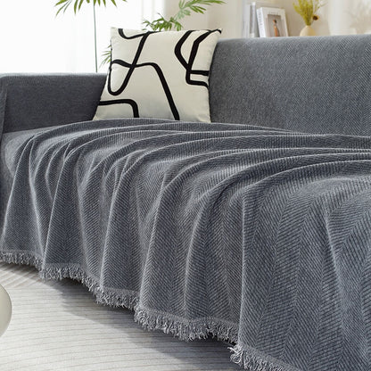 RYNX | Blanket Herringbone Tassel Couch Cover Grey