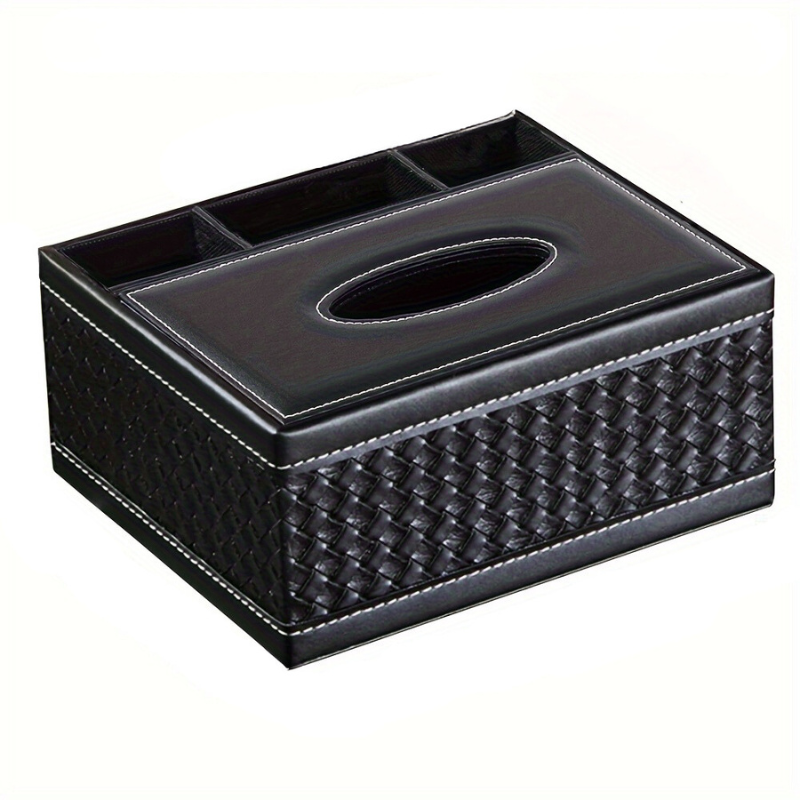 Rynx | Multifunctional Faux Leather Tissue and Storage Box – Four Compartments for Remote Control and Napkins