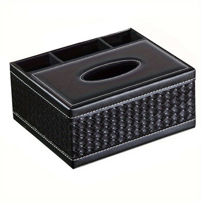 Rynx | Multifunctional Faux Leather Tissue and Storage Box – Four Compartments for Remote Control and Napkins