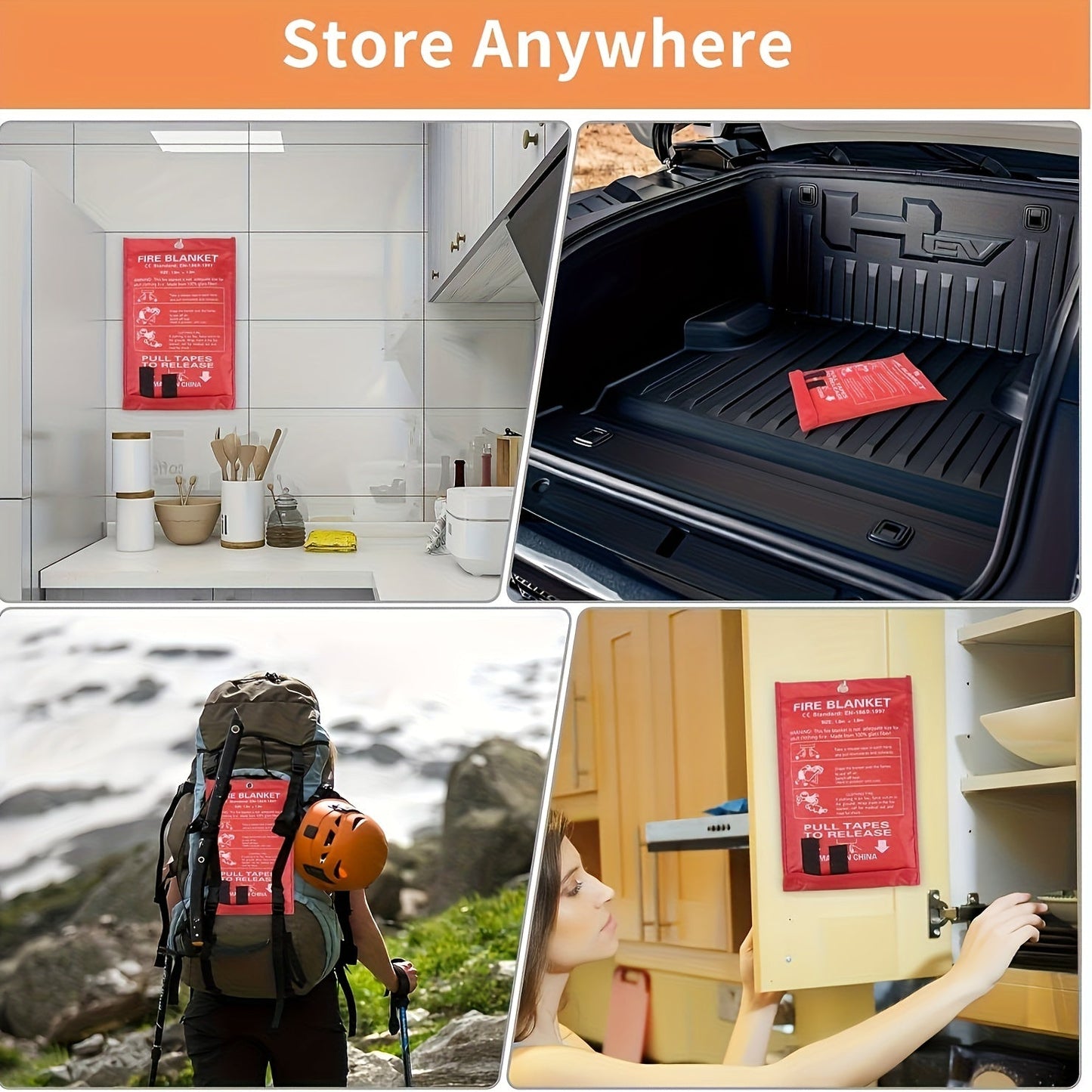 Rynx | 4 Piece Premium Fiberglass Fire Blankets - Heat-Resistant, Compact and Reusable for Kitchen, Home, School, Office, Camping, and Car Emergencies