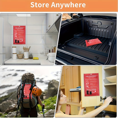 Rynx | 4 Piece Premium Fiberglass Fire Blankets - Heat-Resistant, Compact and Reusable for Kitchen, Home, School, Office, Camping, and Car Emergencies