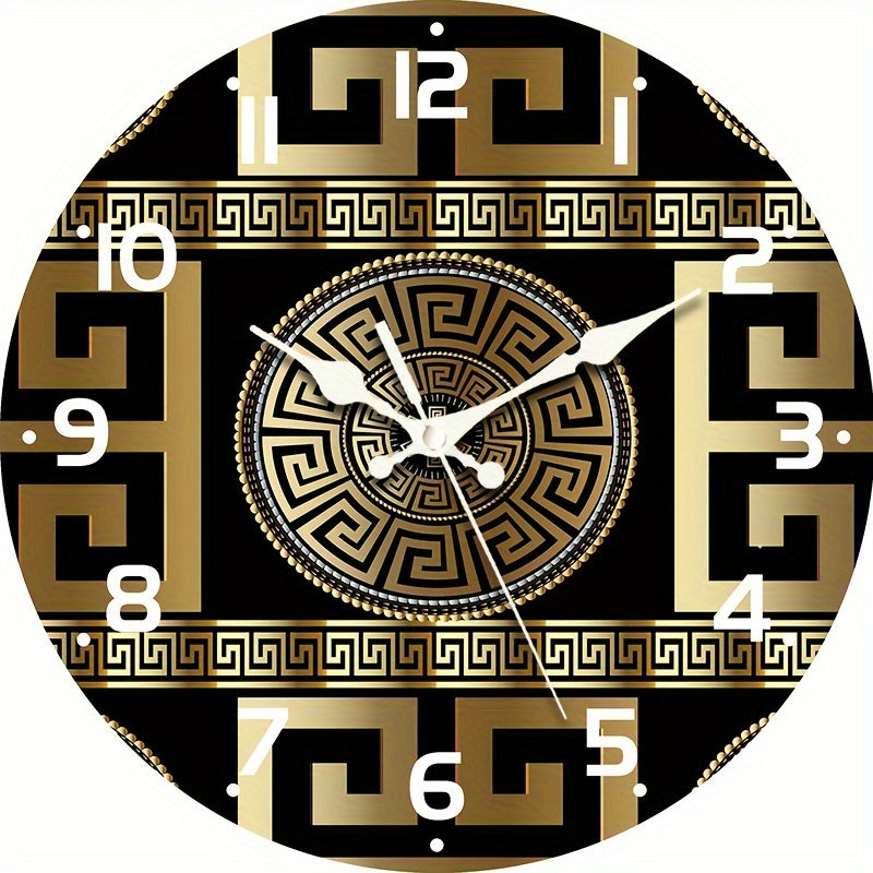Rynx | Silent Non-Ticking Wooden Wall Clock - Greek Key Design, Quartz Mechanism