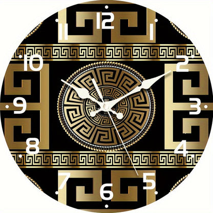 Rynx | Silent Non-Ticking Wooden Wall Clock - Greek Key Design, Quartz Mechanism