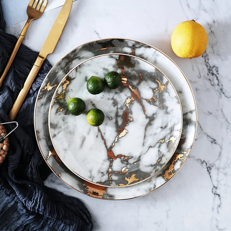 Rynx | 8/10 Inch Marble Ceramic Dinner Plates