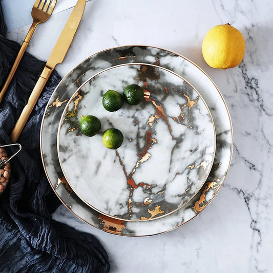 Rynx | 8/10 Inch Marble Ceramic Dinner Plates