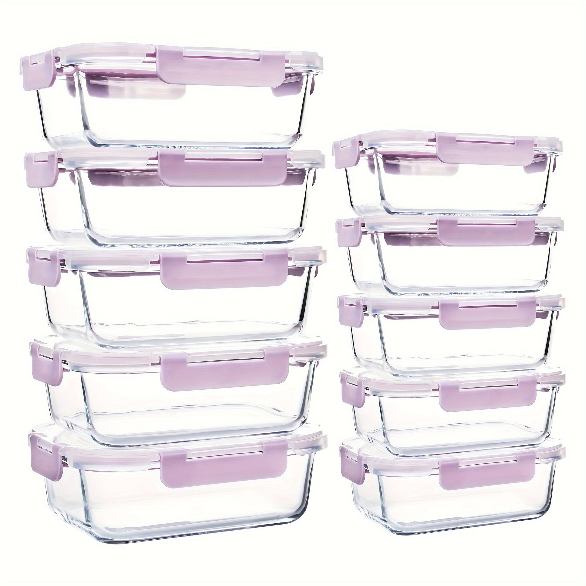 Rynx | 10-Pack Glass Meal Prep Containers Set with Airtight Lids – Durable Food Storage & Glass Lunch Boxes for Home, Kitchen, Office Light Purple