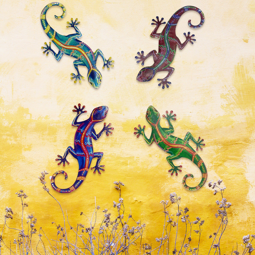 Rynx | 4 Pcs - Metal Gecko Wall Art Decor