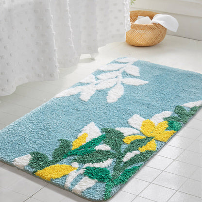 Rynx | Yellow flower and green leaves bathroom mat