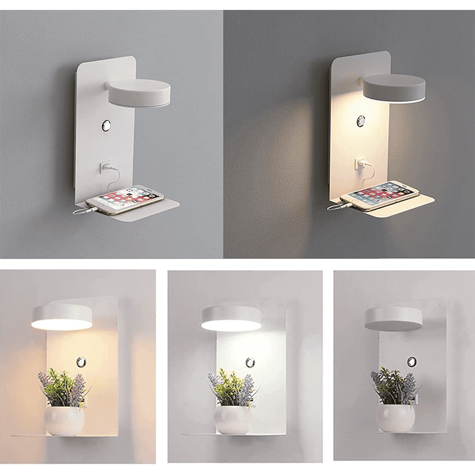 RYNX | Led Wall Lamp Multifunctional Dimmable With Usb Charger For Bedroom