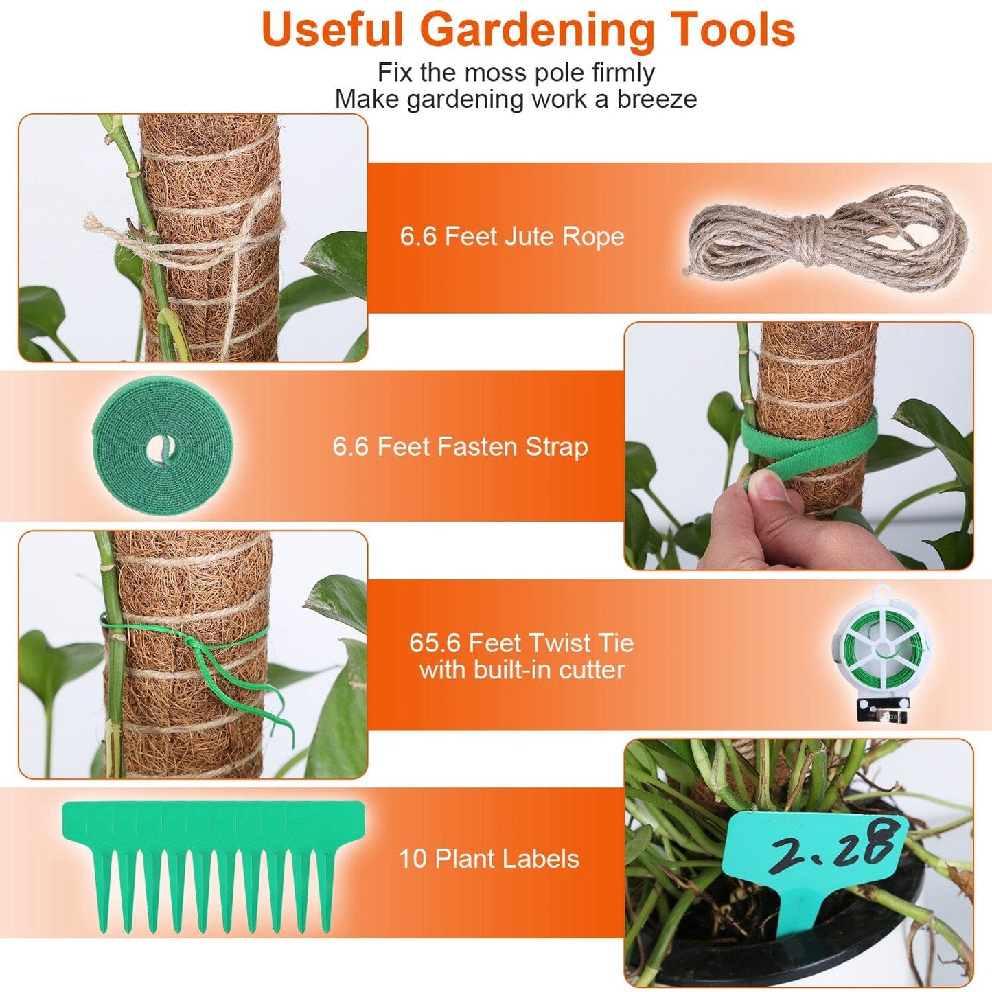 Rynx | 4-Pieces: Coco Coir Expandable Moss Pole for Climbing Plants