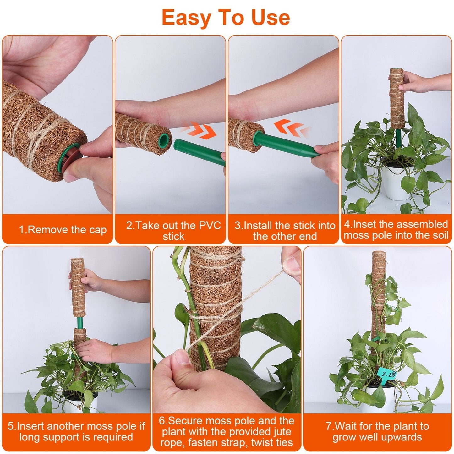 Rynx | 4-Pieces: Coco Coir Expandable Moss Pole for Climbing Plants