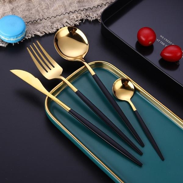 Rynx | 4 pieces: Mirror polished Dinner service Stainless Steel Cutlery Set Flat Service