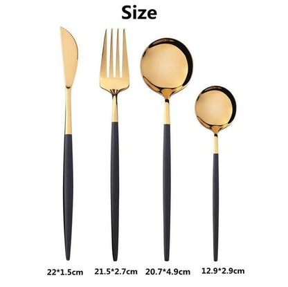 Rynx | 4 pieces: Mirror polished Dinner service Stainless Steel Cutlery Set Flat Service