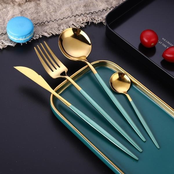 Rynx | 4 pieces: Mirror polished Dinner service Stainless Steel Cutlery Set Flat Service