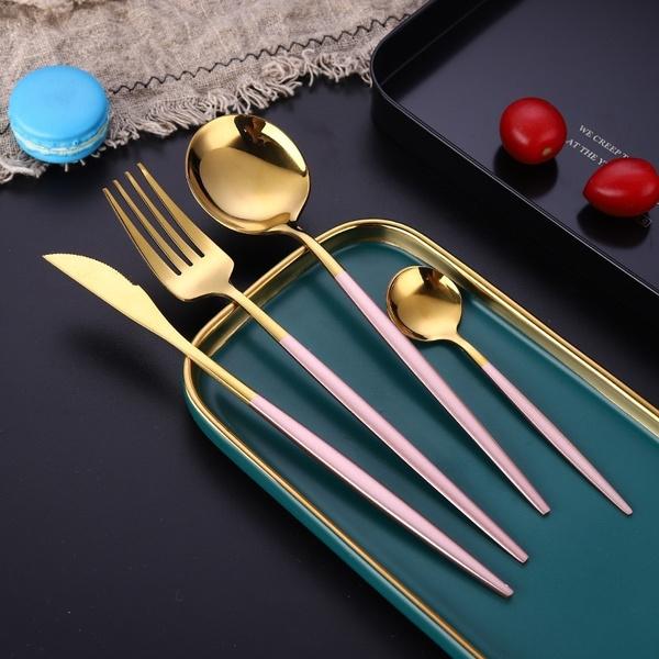 Rynx | 4 pieces: Mirror polished Dinner service Stainless Steel Cutlery Set Flat Service