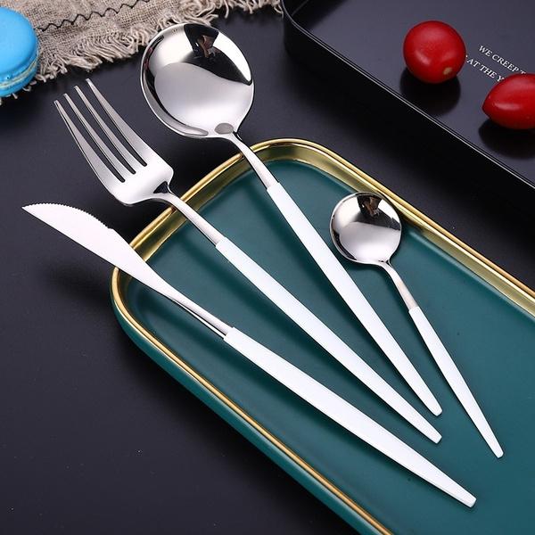 Rynx | 4 pieces: Mirror polished Dinner service Stainless Steel Cutlery Set Flat Service